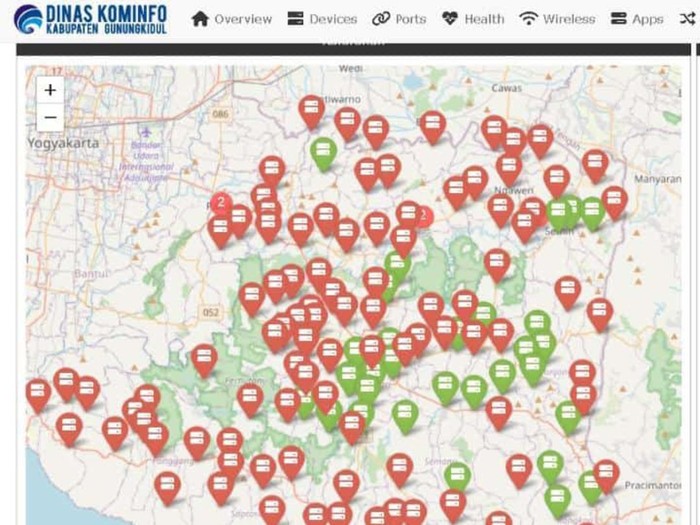 Peta matinya jaringan internet milik Diskominfo Gunungkidul akibat hujan disertai angin, Sabtu (9/3/2024).