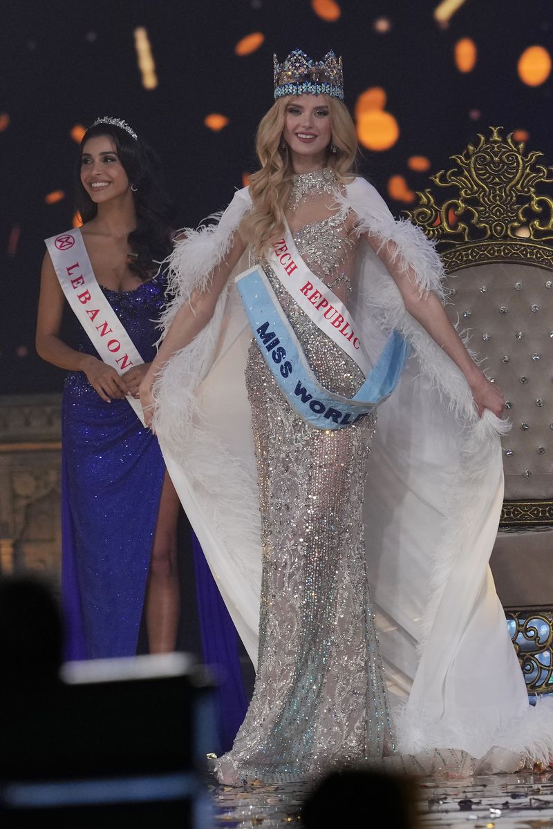 Miss World 2024 Karolina Bielawska Karolina Bielawska of Poland, left, crowned her successor Krystyna Pyszková of Czech Republic after she who won the 71st Miss World pageant in Mumbai, India, Saturday, Mar. 9, 2024. (AP Photo/Rajanish Kakade)