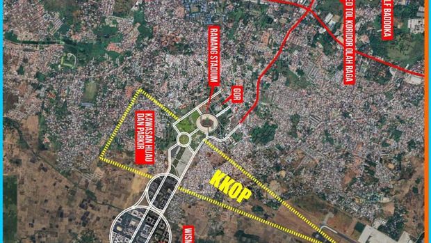 Desain perencanaan akses dan lokasi stadion di kawasan Sudiang, Kecamatan Biringkanaya, Makassar.