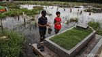 Potret Warga Ziarah di TPU Semper yang Kebanjiran