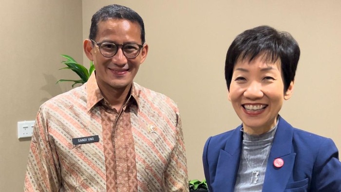 Menparekraf Sandiaga menemui Menteri Keberlanjutan dan Lingkungan sekaligus Pejabat Menteri Perdagangan dan Industri Singapura, Grace Fu Hai Yien dalam kunjungannya ke Singapura, Jumat (8/3/2024) lalu.
