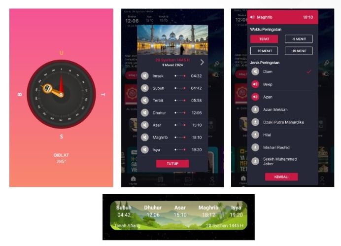 Fitur penunjuk kiblat dan waktu salat/ azan di Aplikasi QuranBest