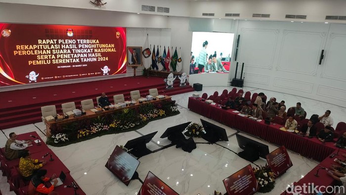 Rapat pleno rekapitulasi DKI III di kantor KPU, Jakpus, Selasa (12/3/2024). (Dwi Rahmawati/detikcom)