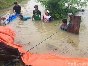 Dua Titik Tanggul Bengawan Solo Lamongan Sliding Tergerus Banjir