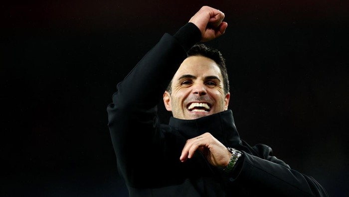 Soccer Football - Champions League - Round of 16 - Second Leg - Arsenal v FC Porto - Emirates Stadium, London, Britain - March 12, 2024 Arsenal manager Mikel Arteta celebrates after the match Action Images via Reuters/Andrew Boyers