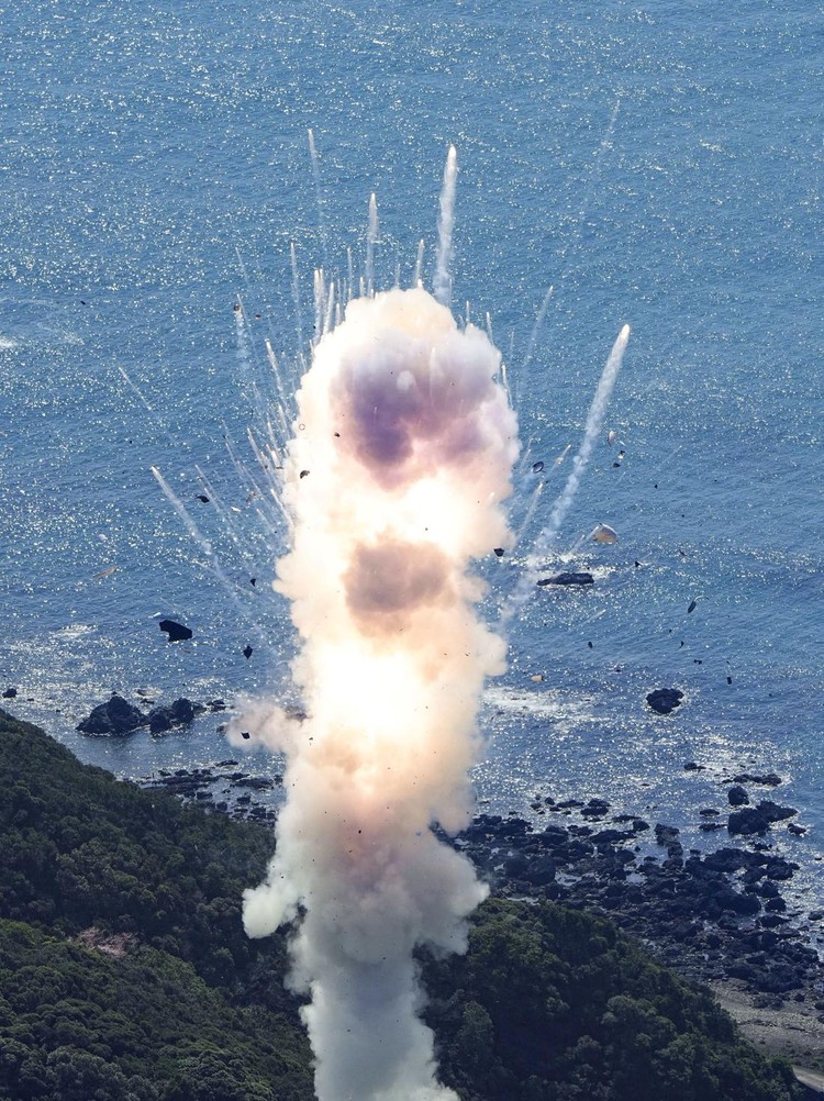 Japans Space Ones small, solid-fueled Kairos rocket exploded shortly after its inaugural launch at Space Ones launching pad on the tip of Kii peninsula in Kushimoto town, Wakayama prefecture, Japan March 13, 2024, in this photo taken by Kyodo. Mandatory credit Kyodo via REUTERS ATTENTION EDITORS - THIS IMAGE WAS PROVIDED BY A THIRD PARTY. MANDATORY CREDIT. JAPAN OUT. NO COMMERCIAL OR EDITORIAL SALES IN JAPAN