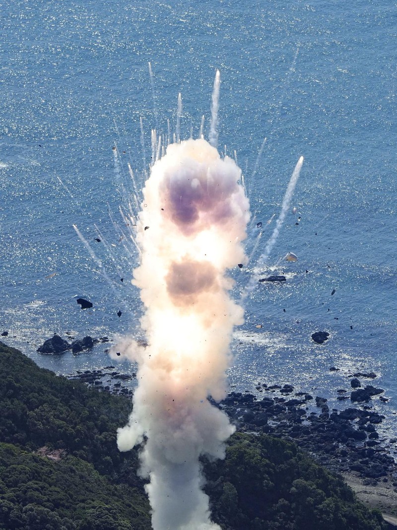 Japan's Space One's small, solid-fueled Kairos rocket exploded shortly after its inaugural launch at Space One's launching pad on the tip of Kii peninsula in Kushimoto town, Wakayama prefecture, Japan March 13, 2024, in this photo taken by Kyodo. Mandatory credit Kyodo via REUTERS ATTENTION EDITORS - THIS IMAGE WAS PROVIDED BY A THIRD PARTY. MANDATORY CREDIT. JAPAN OUT. NO COMMERCIAL OR EDITORIAL SALES IN JAPAN