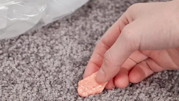 Permen karet menempel di karpet