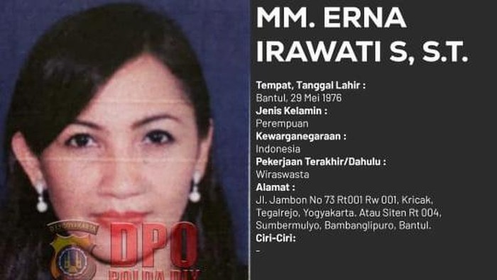 Erna Irawati, buronan Polda DIY. Foto diunggah Kamis (14/3/2024).