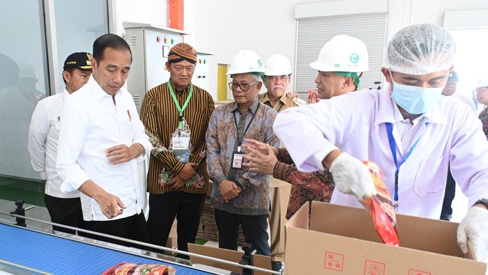 Jokowi meninjau pabrik minyak makan merah di Deli Serdang, Sumatera Utara.