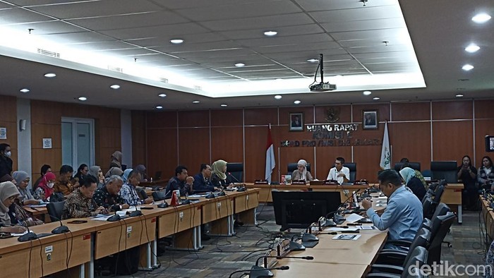 Komisi E DPRD DKI Jakarta gelar rapat bersama Pemprov DKI soal polemik Kartu Jakarta Mahasiswa Unggul (KJMU). DPRD DKI duga polemik akibat pemangkasan bansos. (Tiara Aliya/detikcom)