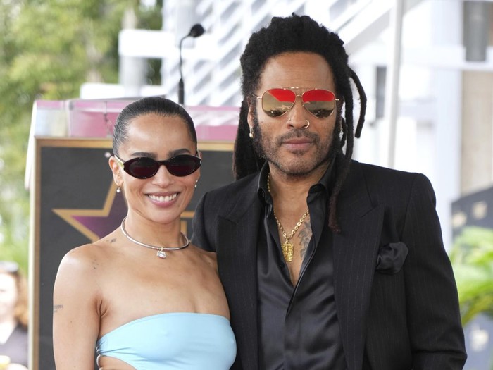 Zoe Kravitz, right, speaks at a ceremony honoring Lenny Kravitz, left, with a star on the Hollywood Walk of Fame on Tuesday, March 12, 2024, in Los Angeles. (Photo by Jordan Strauss/Invision/AP)
