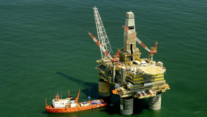 Russia oil platform rig and boat
