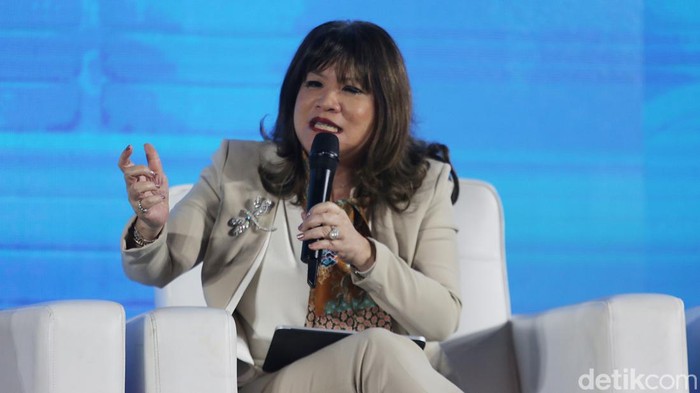 Shinta Kamdani, Ketua Dewan Pimpinan Nasional APINDO dalam detikcom Leaders Forum di Samisara Grand Ballroom, Sopo Del Tower, Jakarta, Kamis (14/3/2024). detikcom Leaders Forum 2024 mengangkat tema Memantau Peluang di Tengah Ketidakpastian Ekonomi 2024.