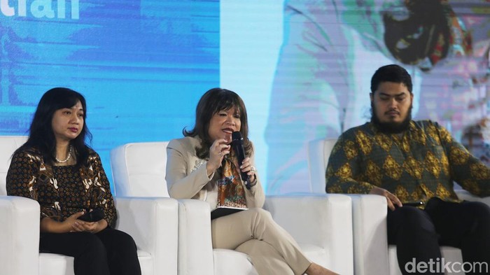 Shinta Kamdani, Ketua Dewan Pimpinan Nasional APINDO dalam detikcom Leaders Forum di Samisara Grand Ballroom, Sopo Del Tower, Jakarta, Kamis (14/3/2024). detikcom Leaders Forum 2024 mengangkat tema 