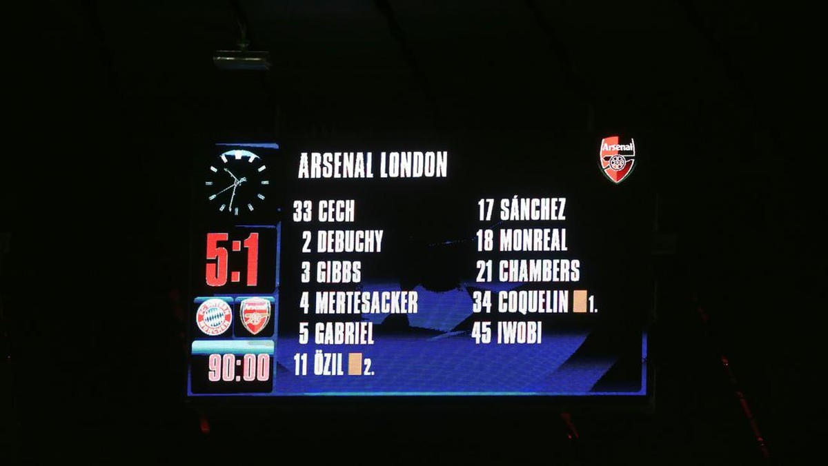 Arsenal saat dikalahkan Bayern Munich 5-1. (Foto: PA Images via Getty Images/Nick Potts - EMPICS)