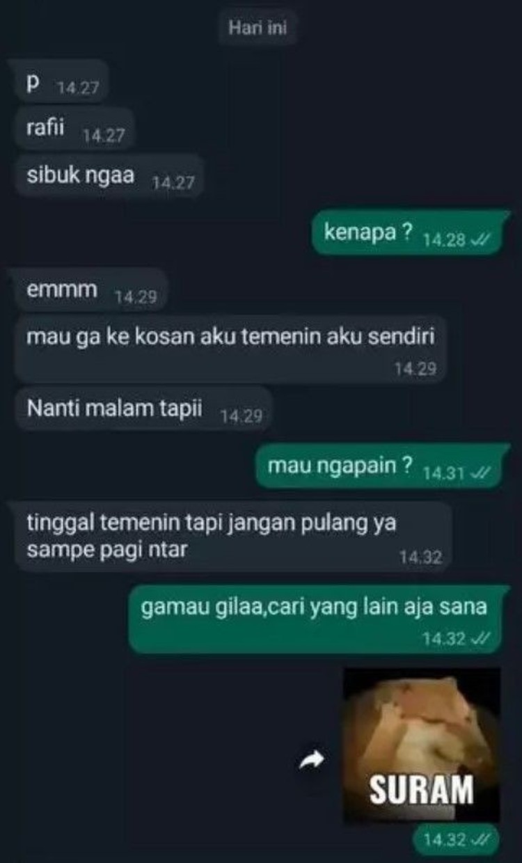 Di dunia yang sudah gila ini, ada saja orang yang nekat mengajak ke keburukan seperti selingkuh. Tapi kalau ditolak begini kan jadi double malunya.