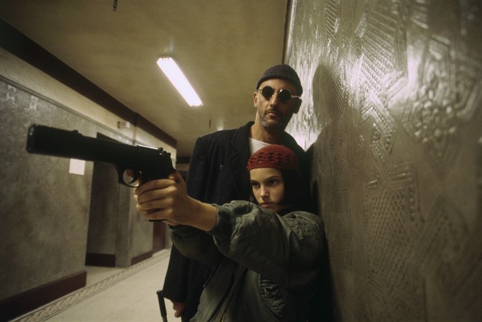 American actress Natalie Portman and French actor Jean Reno on the set of the film Leon, directed by Luc Besson. (Photo by Patrick CAMBOULIVE/Sygma via Getty Images)