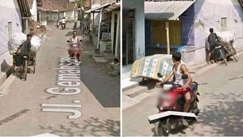 Bapak sih noleh ke belakang... becaknya masuk ke got jadinya.Foto: Twitter