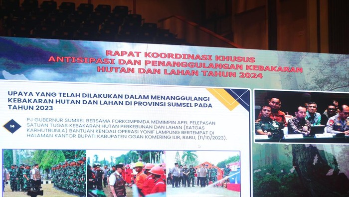 Pj Gubernur Sumsel, Agus Fatoni saat Rakorsus Antisipasi Karhutla di Gedung Manggala Wanabakti Kementerian Lingkungan Hidup dan Kehutanan (KLHK), Jakarta.