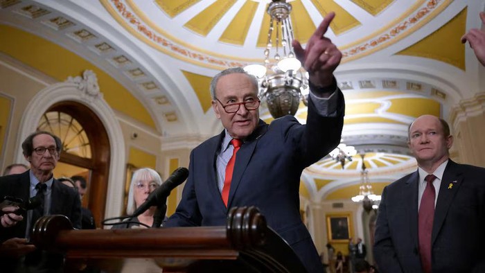 U.S. Senate Majority Leader Chuck Schumer (D-NY) speaks during a press conference following the weekly Senate caucus luncheons on Capitol Hill in Washington, U.S., March 12, 2024. REUTERS/Craig Hudson/File Photo Purchase Licensing Rights