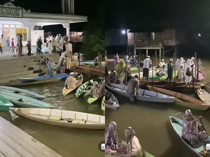 Viral hari pertama Ramadan, warga di Jambi naik perahu untuk bisa salat tarawih berjamaah