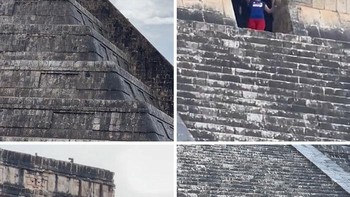 Seorang turis nekad menaiki piramida Maya di Meksiko.  Foto: Boredpanda