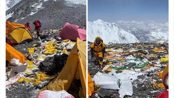 Pendaki Everest bukan meninggalkan jejak tapi sampah. Foto: Boredpanda