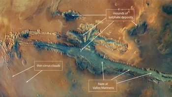 Dengan panjang sekitar 3000km, Valles Marineris membuat Grand Canyon tampak sangat kecil ibarat retakan di pasir. Foto: European Space Agency via The Sun