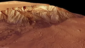 Melas Chasma adalah segmen terluas dari sistem ngarai Valles Marineris di Mars. Foto: NASA via The Sun