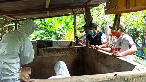 Petugas dari Distan PP Karangasem saat mengambil sampel babi yang mati diduga terkena virus ASF beberapa waktu lalu. (dok. Distan PP Kabupaten Karangasem)