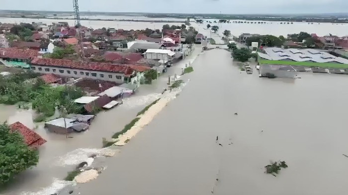 Jalan raya Demak-Kudus kembali terendam banjir pasca jebolnya tanggul Sungai Wulan di wilayah Tanggulangin pada Minggu (17/3) (dok BNPB)