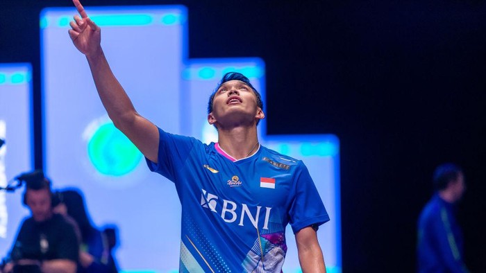 BIRMINGHAM, ENGLAND - MARCH 17: Jonatan Christie of Indonesia reacts in the Mens Singles Final match against Anthony Sinisuka Ginting of Indonesia on day six of the Yonex All England Open Badminton Championships 2024 at Utilita Arena Birmingham on March 17, 2024 in Birmingham, England. (Photo by Tai Chengzhe/VCG via Getty Images)