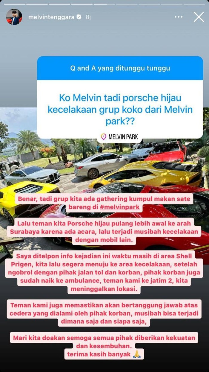 Melvin Tenggara soal Porsche tabrak Livina