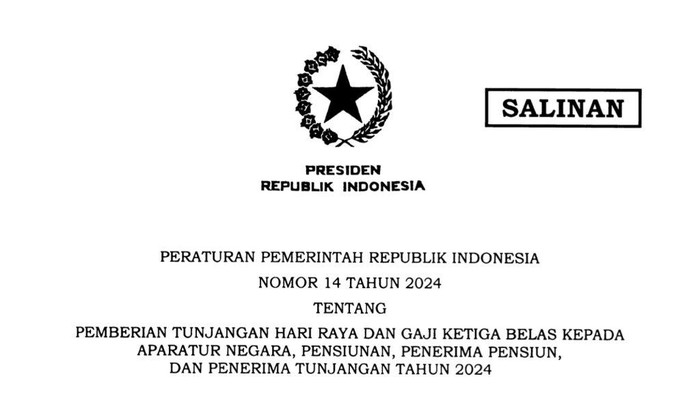 Tampilan depan PP 14 Tahun 2024.