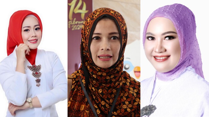 Fofo kolase caleg DPD Ri lolos ke Senayan. Aanya Rina (kerudung merah), Jihan Fahirah (tengah), Agita Nurfianti (kerudung ungu).