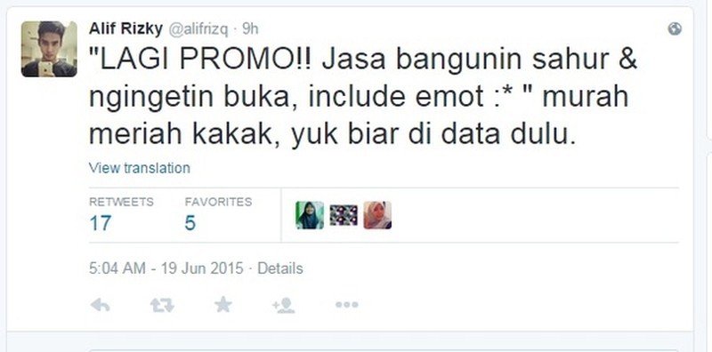 Buat kaum jomblo, boleh dicoba nih langganan jasa bangunin sahur berikut ini. Dijamin, nggak bakal lagi kesiangan sahur.