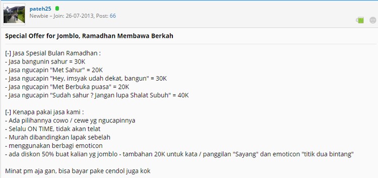 Jasa Bangunin Sahurnya Kakak, Kali Aja Butuh Buat kaum jomblo, boleh dicoba nih langganan jasa bangunin sahur berikut ini. Dijamin, nggak bakal lagi kesiangan sahur.