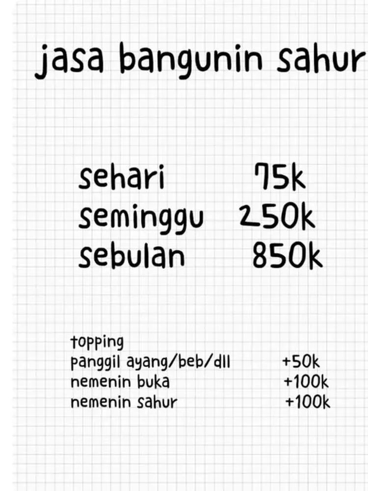Jasa Bangunin Sahurnya Kakak, Kali Aja Butuh Buat kaum jomblo, boleh dicoba nih langganan jasa bangunin sahur berikut ini. Dijamin, nggak bakal lagi kesiangan sahur.