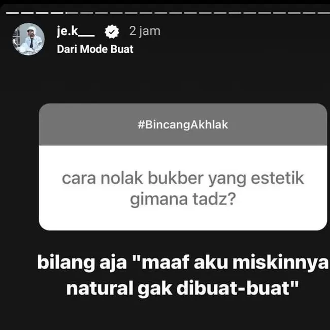 Maaf, miskinnya natural nggak dibuat-buat nih. Kecuali kalau bukbernya ditraktir. Foto: Twitter/@kyuuubinz