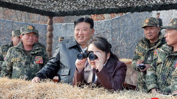 North Korean leader Kim Jong Un and his daughter Kim Ju Ae attend a military demonstration in North Korea, in this picture released on March 16, 2024 by the Korean Central News Agency. KCNA via REUTERS    ATTENTION EDITORS - THIS IMAGE WAS PROVIDED BY A THIRD PARTY. REUTERS IS UNABLE TO INDEPENDENTLY VERIFY THIS IMAGE. NO THIRD PARTY SALES. SOUTH KOREA OUT. NO COMMERCIAL OR EDITORIAL SALES IN SOUTH KOREA.