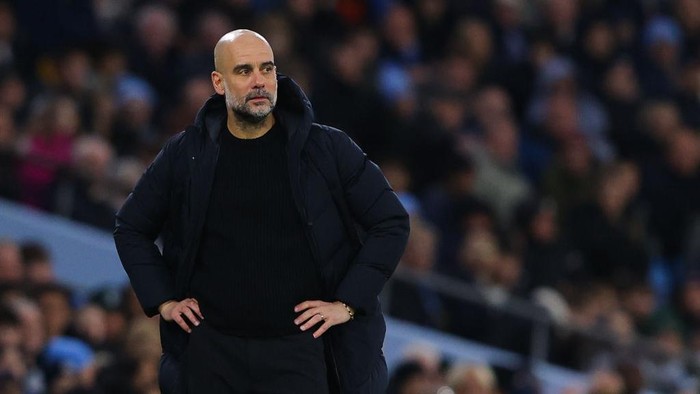 MANCHESTER, ENGLAND - MARCH 16: Josep Pep Guardiola, manager of Manchester City, during the Emirates FA Cup Quarter Final match between Manchester City and Newcastle United at Etihad Stadium on March 16, 2024 in Manchester, England. (Photo by James Gill - Danehouse/Getty Images)