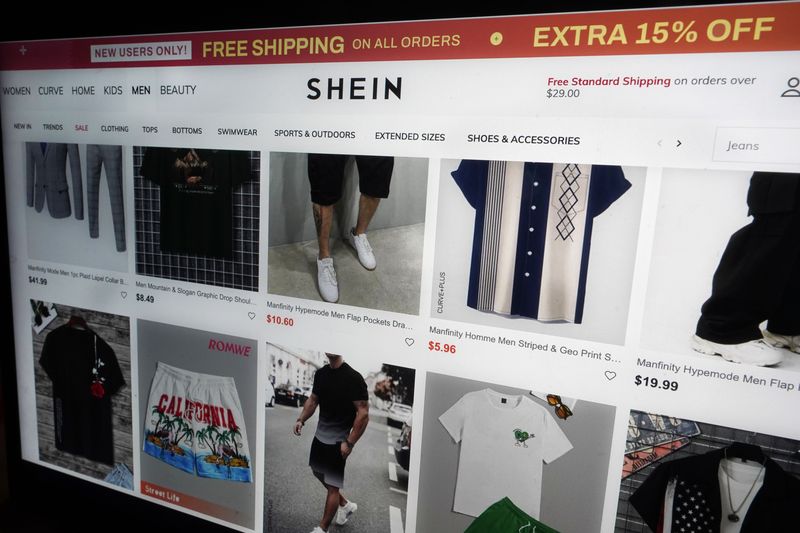 Shein Fast Fashion A page from the Shein website is shown in this photo, in New York, Friday, June 23, 2023. China's fast fashion retailer Shein is facing a lawsuit that claims the company is infringing on copyrights in a way that amounts to racketeering. (AP Photo/Richard Drew)