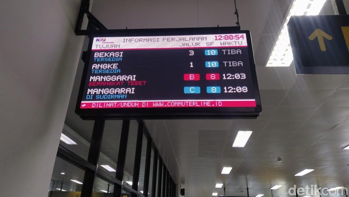 Tampilan baru papan informasi KRL di Stasiun Manggarai. (Ammar Rezqianto/detikcom)