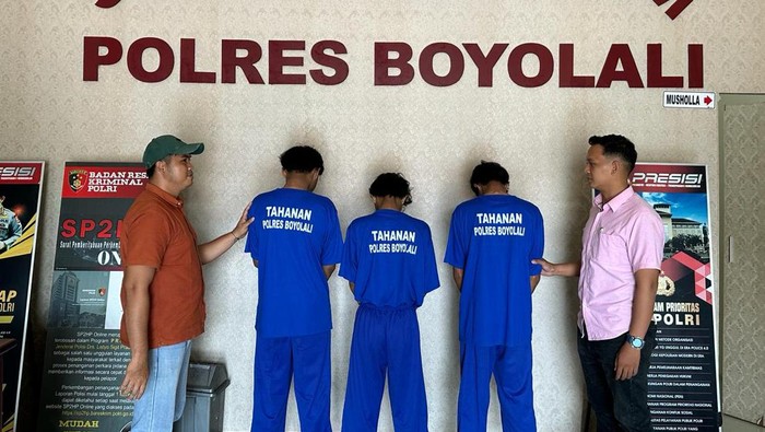 Rilis pers 3 pelaku pembacokan seorang warga di Boyolali, Rabu (20/3/2024).