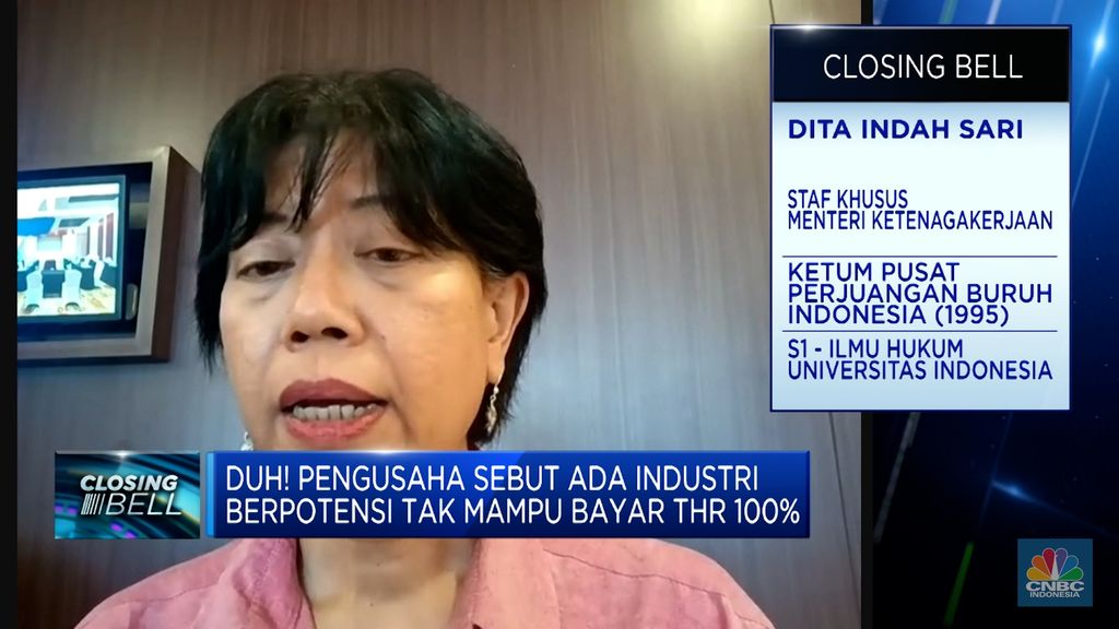 Staf Khusus Menteri Ketenagakerjaan, Dita Indah Sari dalam program Closing Bell Selasa (19/3/2024). (վ)