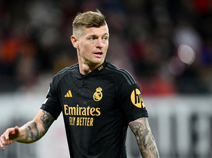 FILE PHOTO: Soccer Football - Champions League - Round of 16 - First Leg - RB Leipzig v Real Madrid - Red Bull Arena, Leipzig, Germany - February 13, 2024 Real Madrids Toni Kroos REUTERS/Annegret Hilse/File Photo