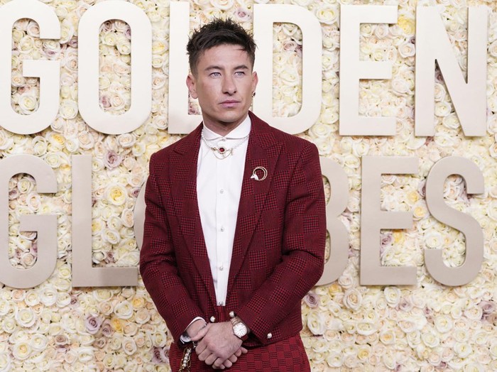 Barry Keoghan arrives at the 81st Golden Globe Awards on Sunday, Jan. 7, 2024, at the Beverly Hilton in Beverly Hills, Calif. (Photo by Jordan Strauss/Invision/AP)