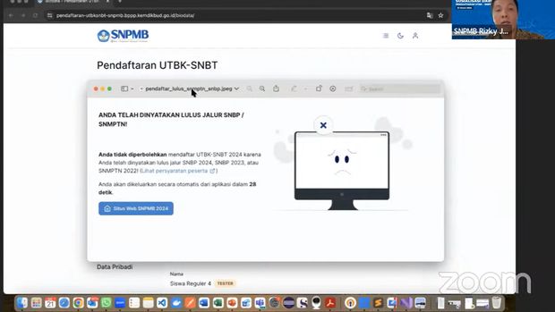 Begini tampilan Portal SNPMB untuk peserta yang tidak seusai kriteria SNBT 2024.