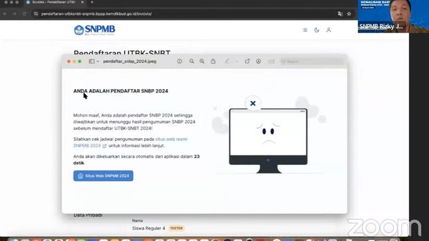 Begini tampilan Portal SNPMB untuk peserta yang tidak seusai kriteria SNBT 2024.